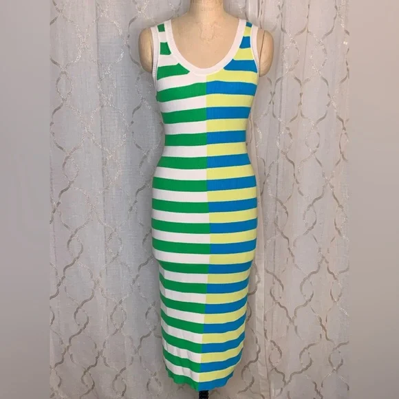 slim fit dress slacks Blue Green Kavela color Block dress – Tabu Knits Boutique main image 1